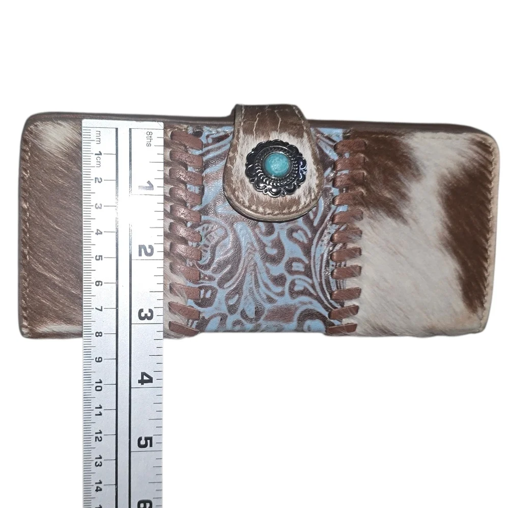 Western Cowhide and Teal Patterned Wallet
